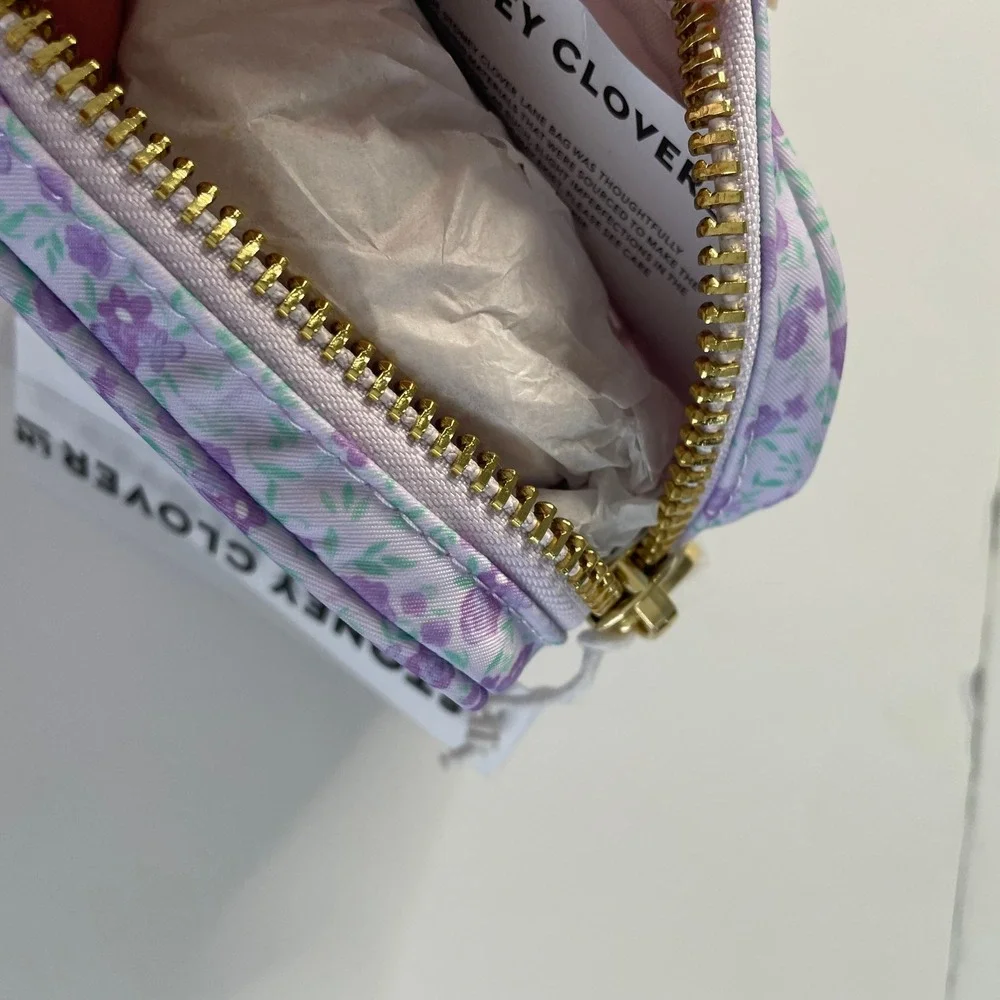 Stoney Clover Lane Purple‎ Floral Mini Pouch Nylon Makeup Bag Cottagecore NEW